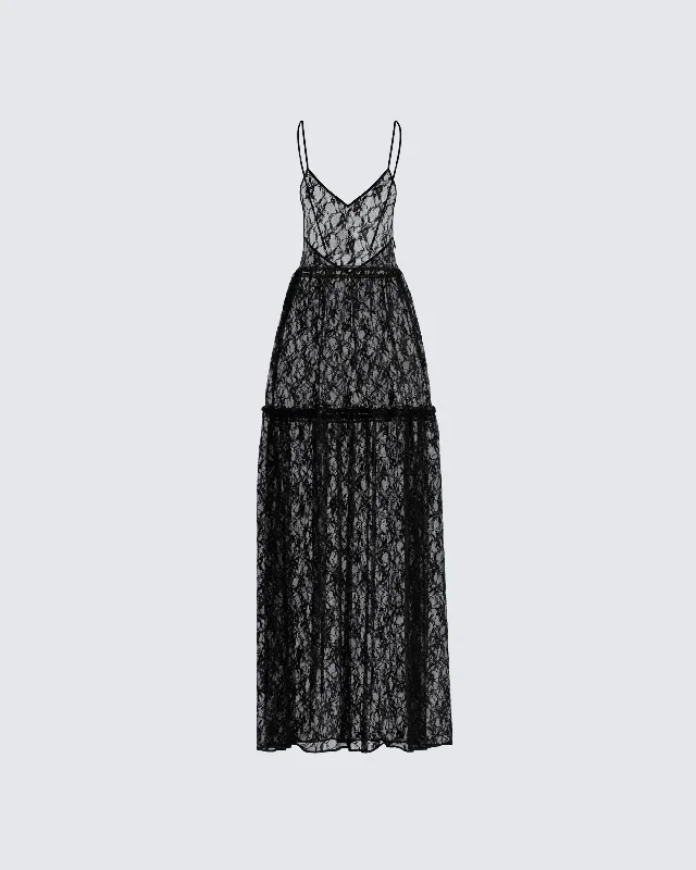 Marina Black Lace Sheer Maxi Dress