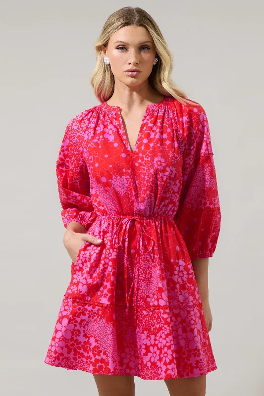 Addie Floral Dabria Split Neck Mini Dress