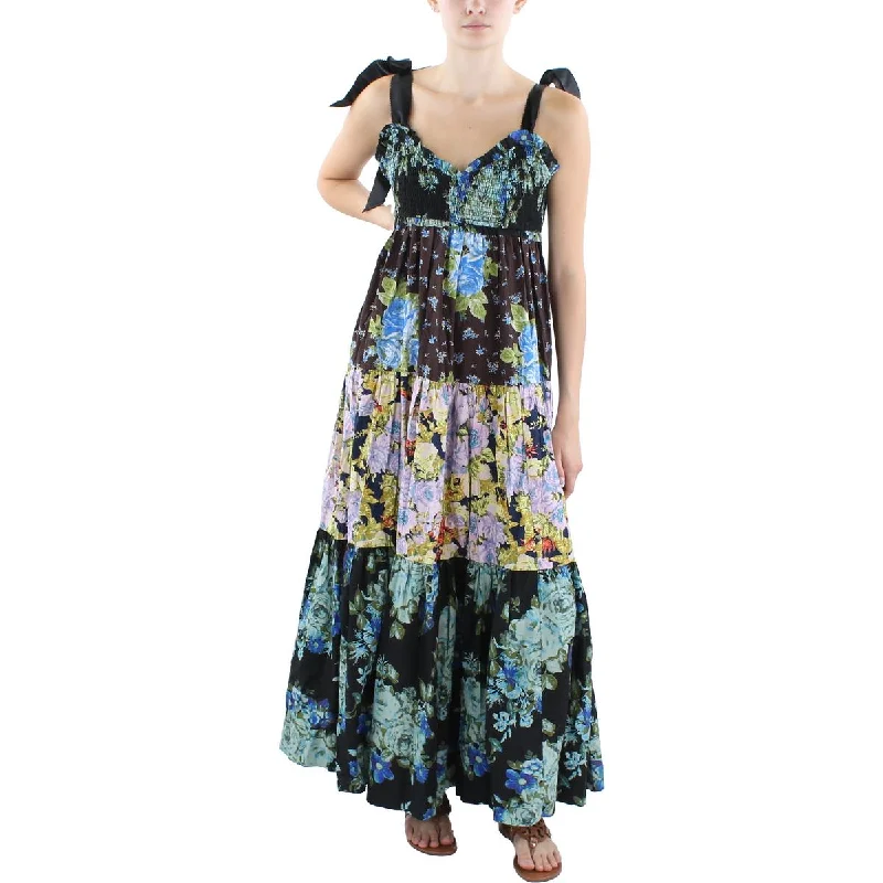 Free People Womens Poplin Floral Print Maxi Dress