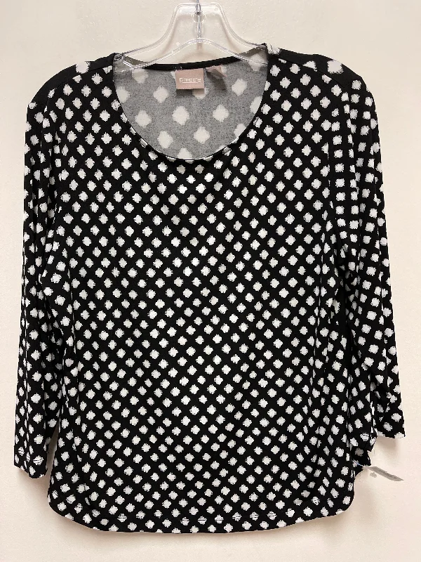 Top Long Sleeve By Chicos In Black & White, Size: M