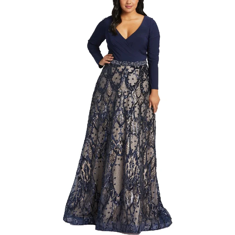 Mac Duggal Womens Plus Sequined Maxi Evening Dress