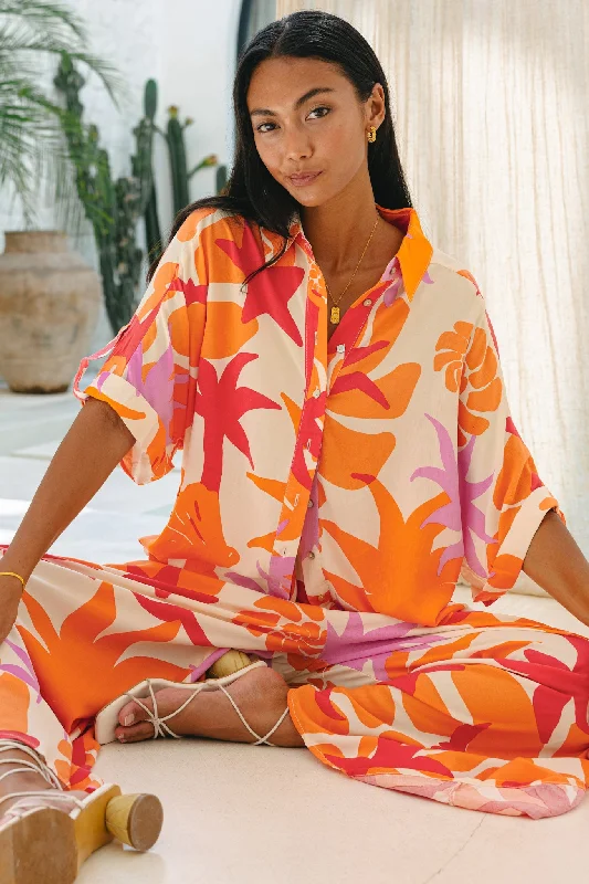 Calinda Orange Abstract Oversized Shirt