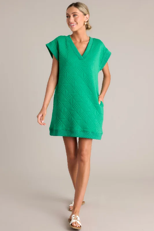 Serene Shades Kelly Green Cap Sleeve Quilted Mini Dress