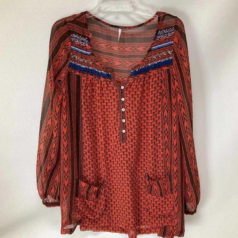 Tunic Long Sleeve By Free People In Brown & Pink, Size: S