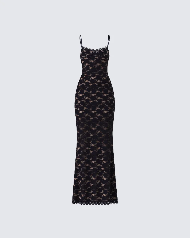 Nevaeh Black Lace Maxi Dress