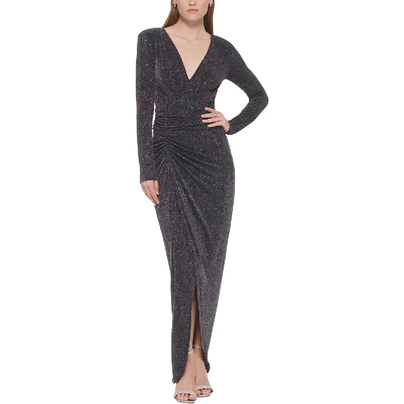 Vince Camuto Womens Petites Metallic Maxi Evening Dress