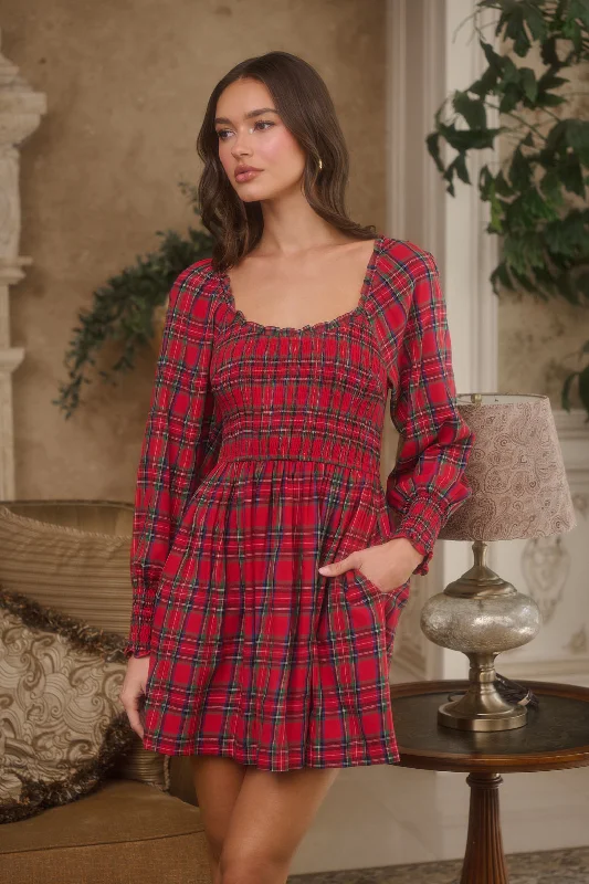 Jace Plaid Kourt Smocked Mini Dress