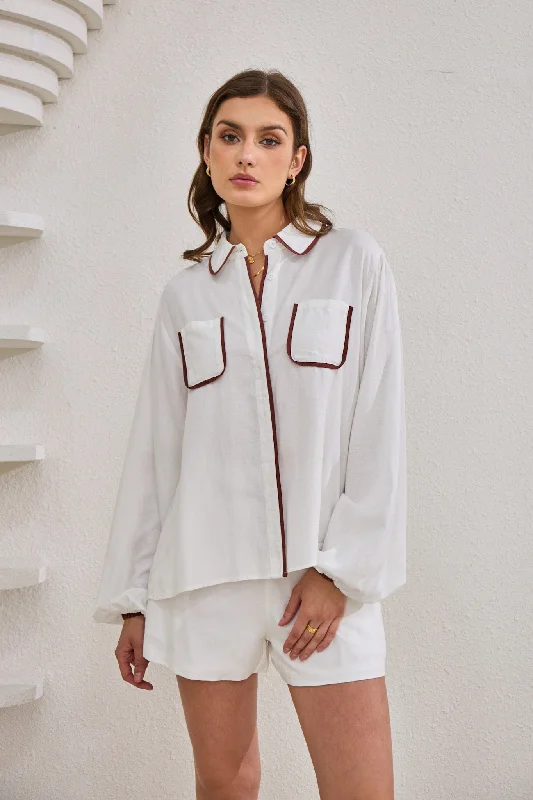 Nina White Contrast Detail Shirt