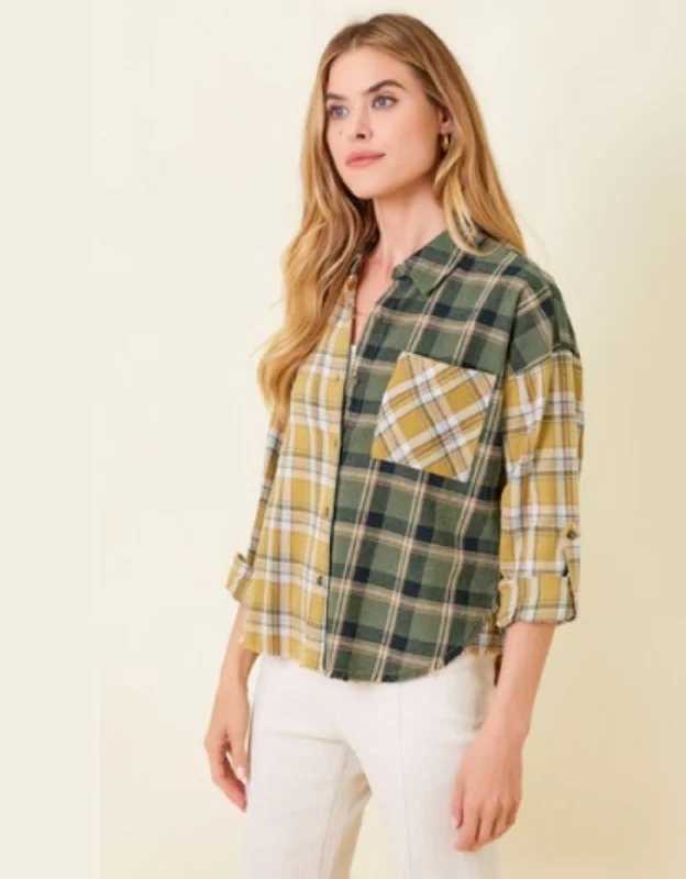 Mystree Plaid Flannel Shirt MUSTARD & GREEN