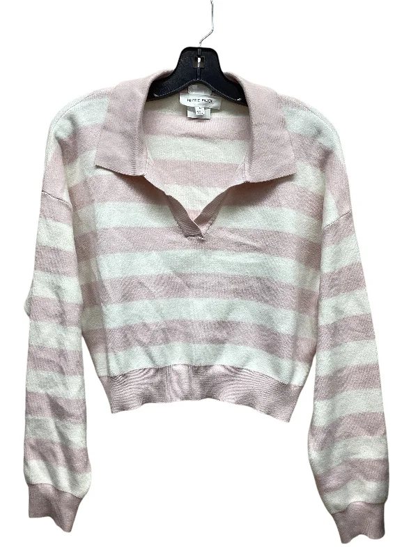 Top Long Sleeve By Hippie Rose In Pink & White, Size: M