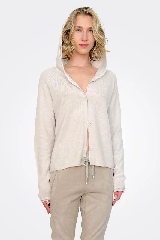 Cashmere Button Closure Hoodie - Stone