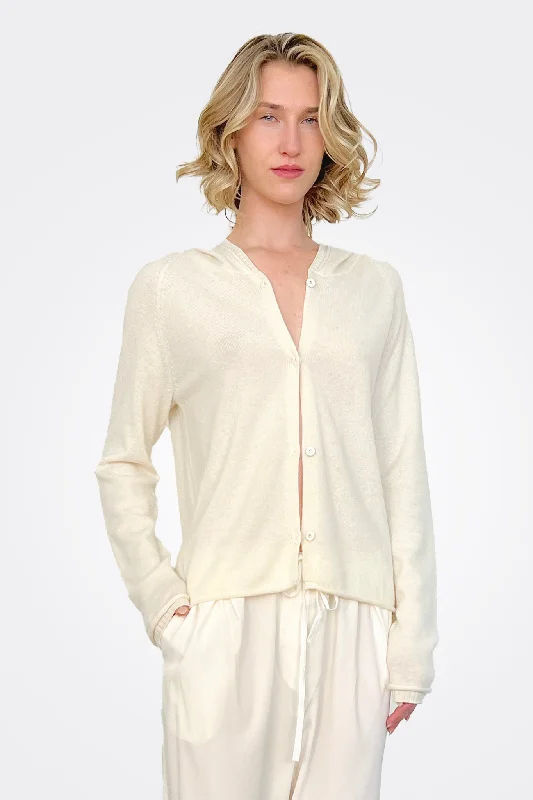 Cashmere Button Closure Hoodie - Natural