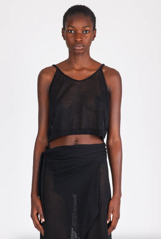 Linen Short Top Thin Straps - Black