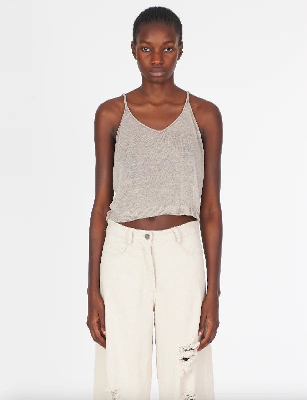 Linen Short Top Thin Straps - Sand