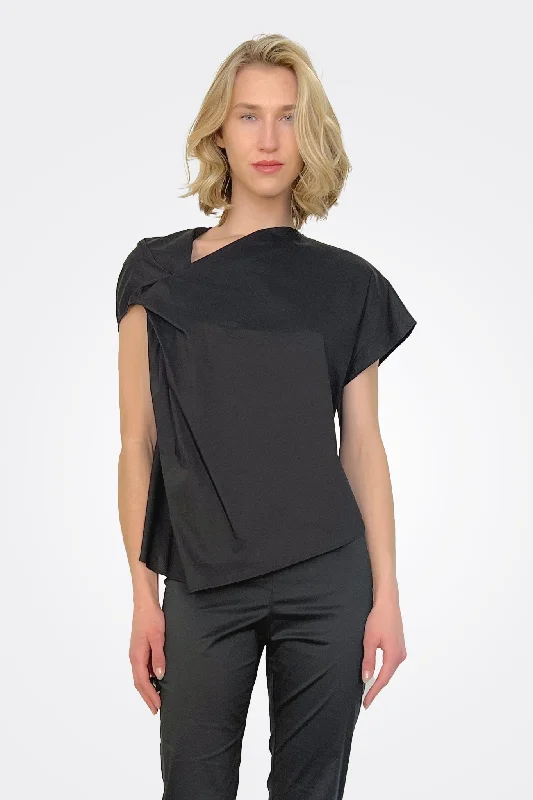 Stretch Poplin Asymmetrical Blouse - Nero