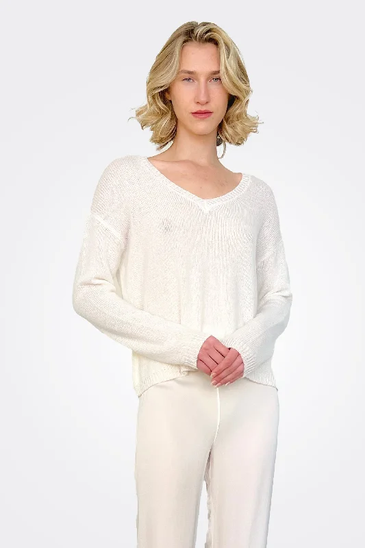 V Neck Cashmere Sweater - White