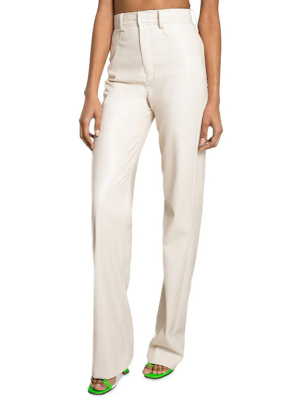 Womens Coated High-Rise Straight Leg Pants