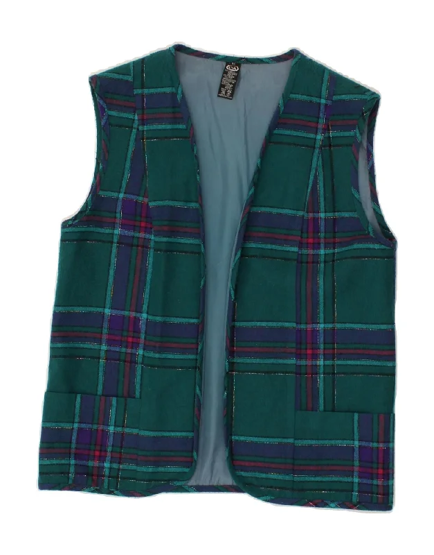 C & A Womens Open Gilet EU 42 Large Blue Plaid Acrylic