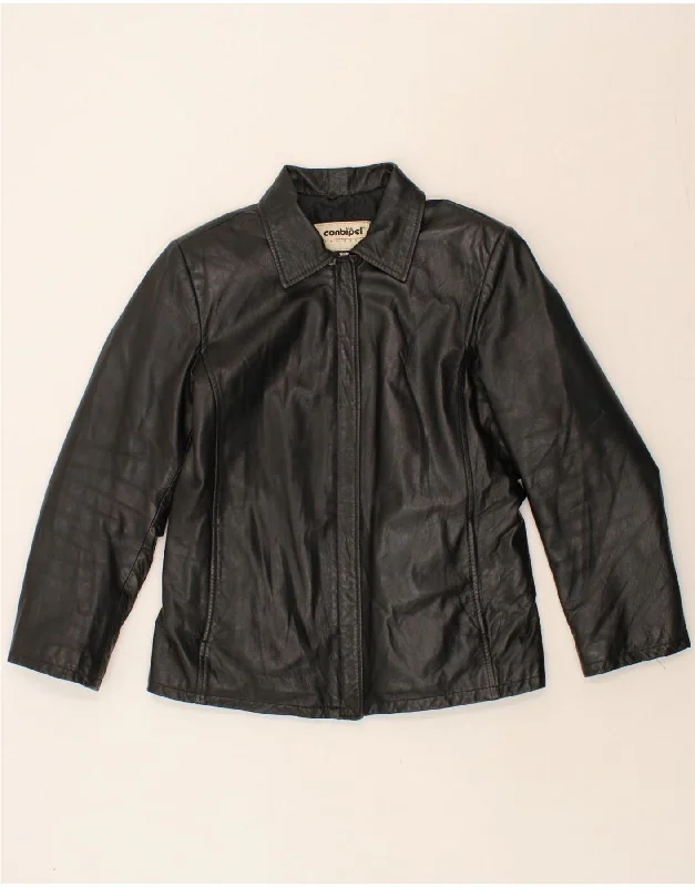 CONBIPEL Womens Leather Jacket IT 44 Medium Black Leather