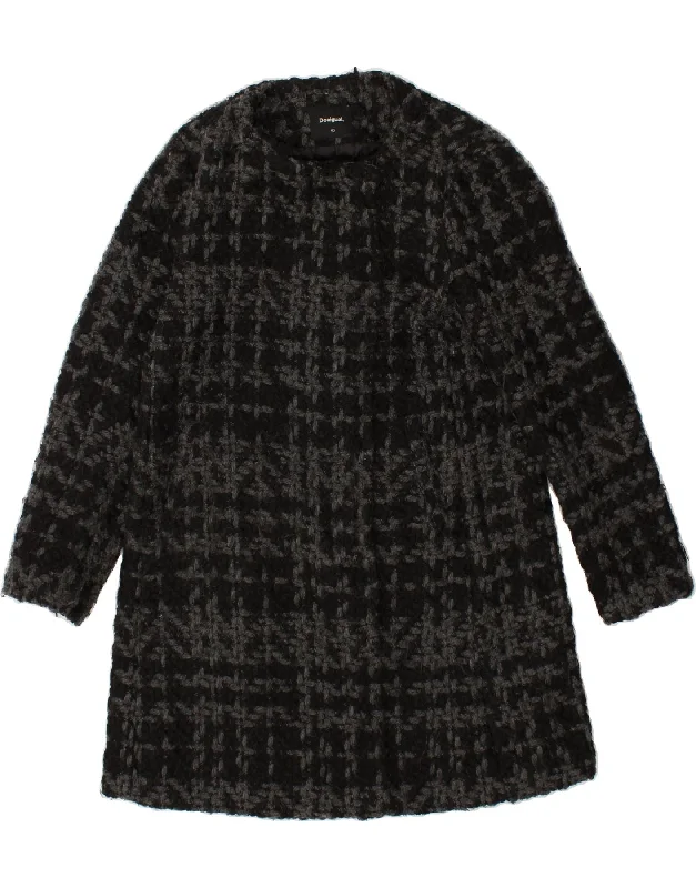 DESIGUAL Womens Overcoat EU 48 XL Grey Houndstooth Polyester