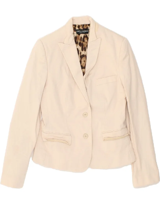 DOLCE & GABBANA Womens 2 Button Blazer Jacket IT 46 Large Beige Cotton