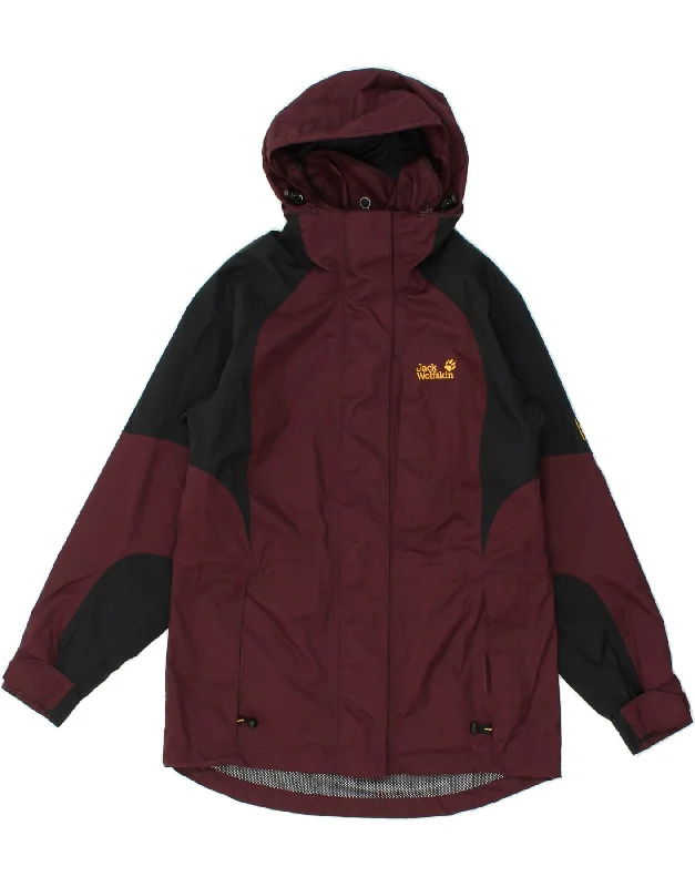 JACK WOLFSKIN Womens Hooded Rain Jacket UK 10 Small Burgundy Colourblock