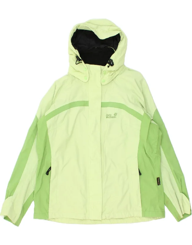 JACK WOLFSKIN Womens Hooded Rain Jacket UK 18 XL Green Colourblock