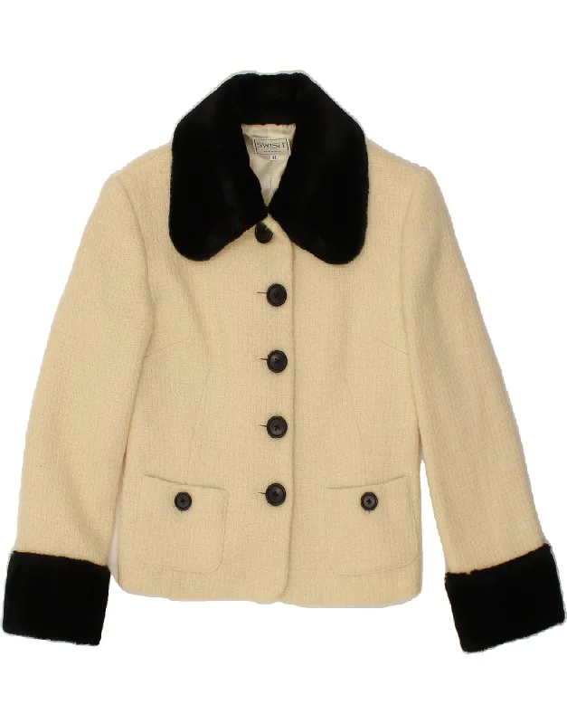 SWISH Womens Overcoat IT 44 Medium Beige Colourblock