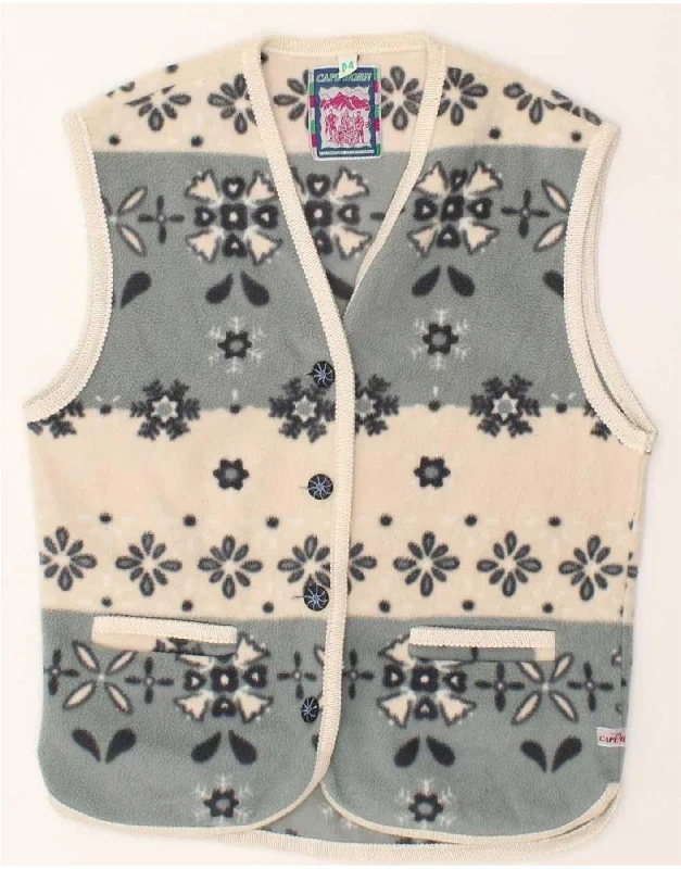 VINTAGE Womens Fleece Gilet UK 14 Medium Grey Floral