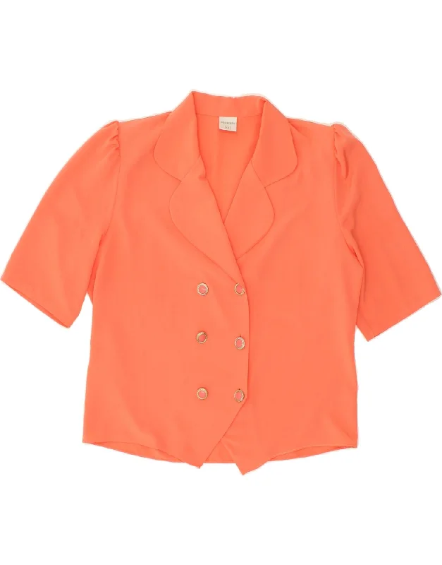 VINTAGE Womens Short Sleeve Blazer Jacket UK 12 Medium Orange Polyester