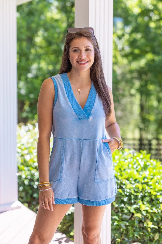 Lakeside Chic Blue Knit Romper