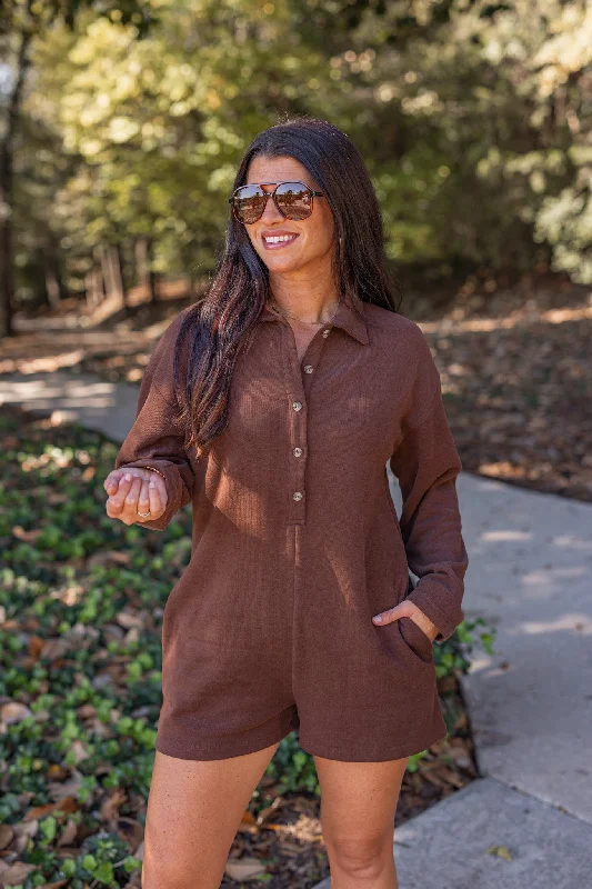 Autumn Perfection Chocolate Knit Romper