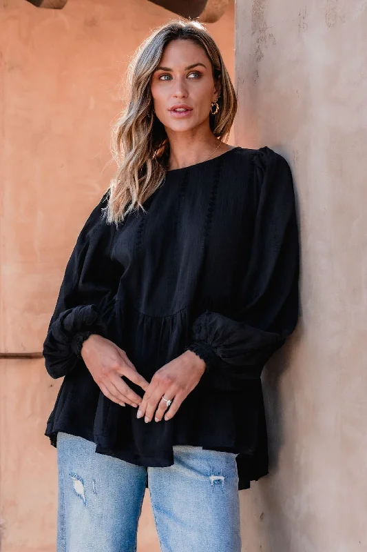 Flowy Black Ruffled Tunic