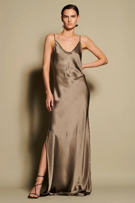 BM Full Length Slip Dress with Slit - Walnut