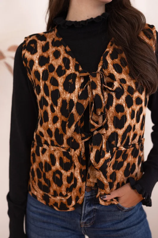 Leopard Print Bows Quilted Vest