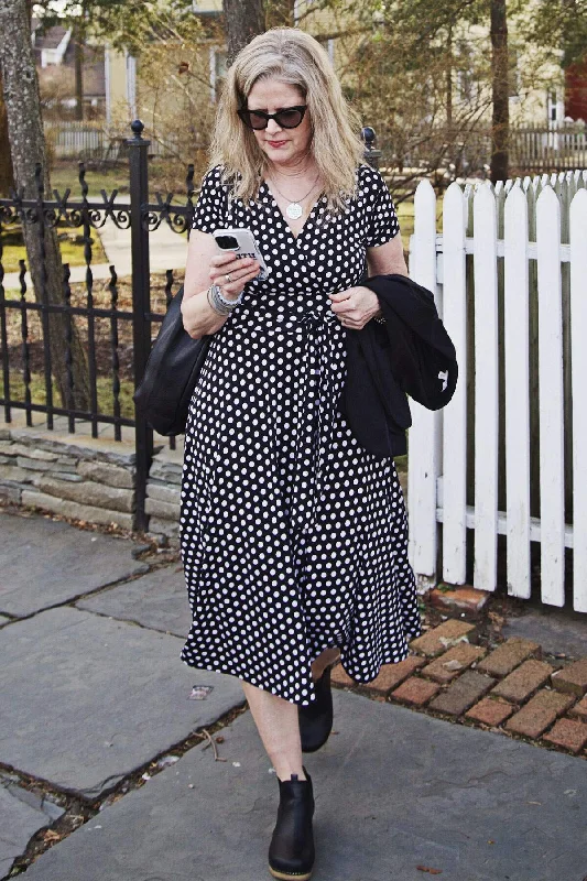 Margaret Dress - Black with White Polka Dots