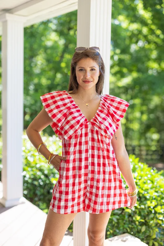 Picnic Ready Red Checkered Romper