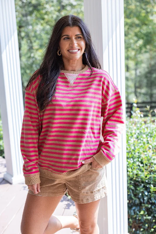 Striped Coziness Hot Pink Pullover