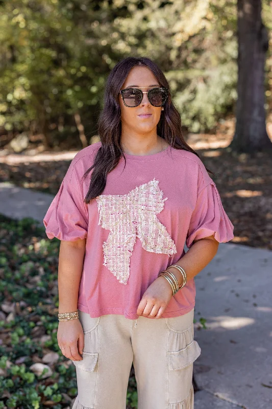 Tweed Bow Rose Pink Top