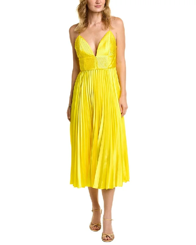 AMUR Viv Mitered Pleating Midi Dress