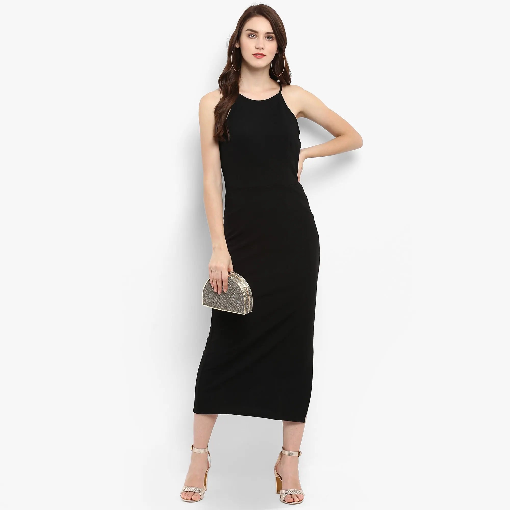 Solid Incut Fitted Midi Dress-ZL8130BLCK-XS