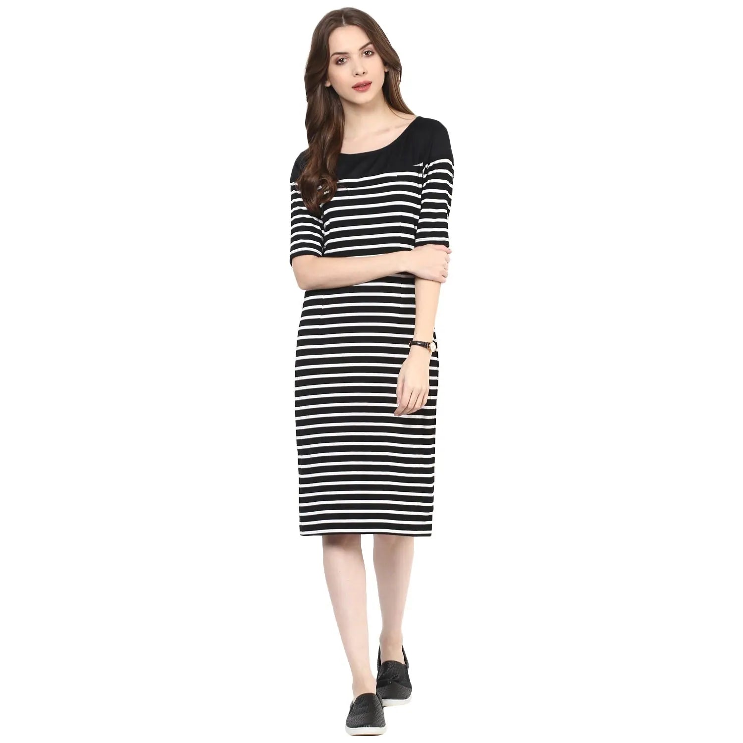 Stripe Yoke Midi Dress