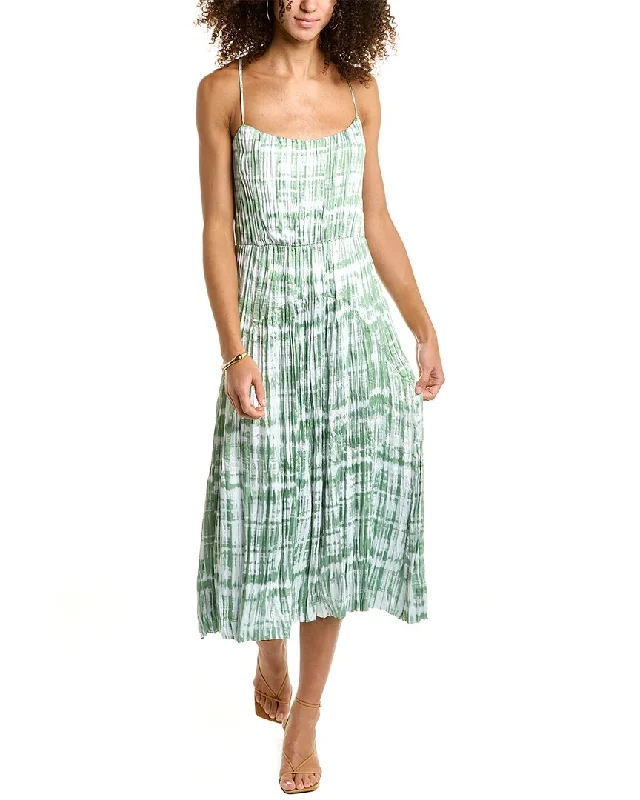 Vince Tie-Dye Ruched Silk Midi Dress