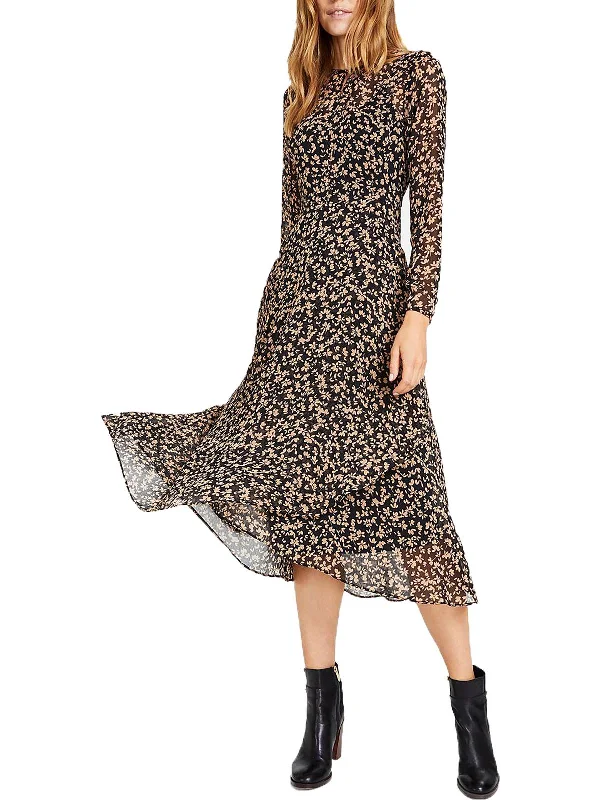 Womens Crossover-Hem Calf Midi Dress