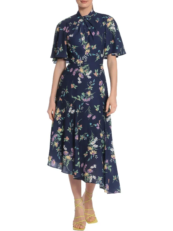 Womens Floral Calf Midi Dress