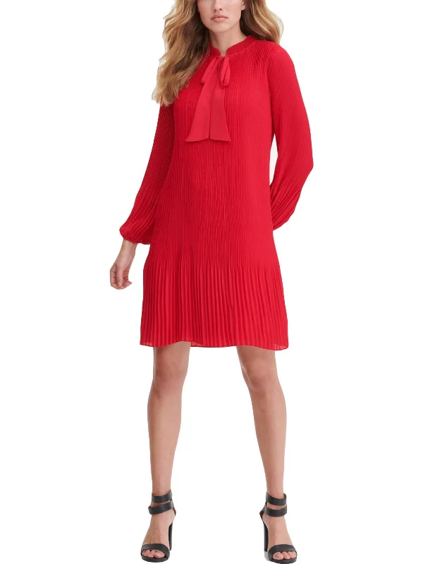 Womens Pleated Midi Shift Dress