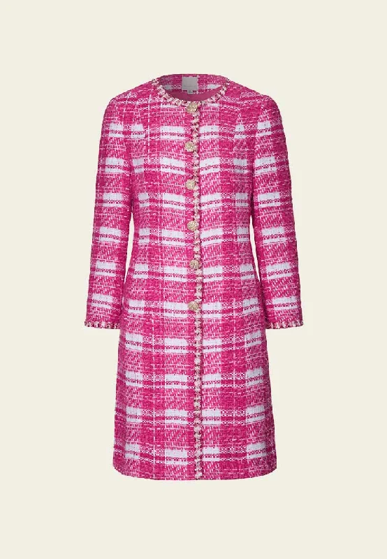 Calf Length Plaided Tweed Coat