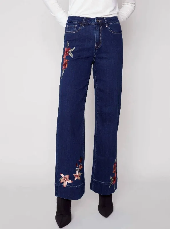 Embroidered Flare Jean In Indigo