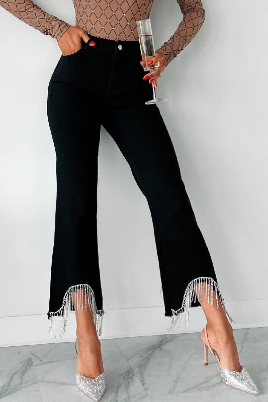 Made It Shine Rhinestone Fringe Jeans (Black)