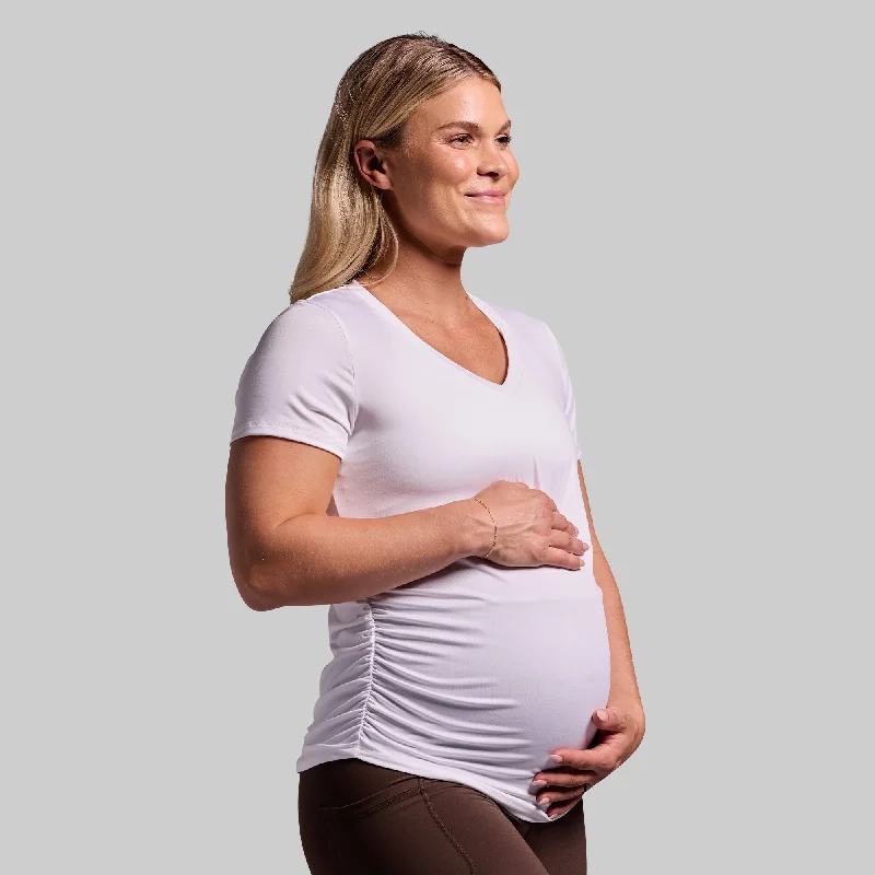 Maternity Athleisure Short Sleeve V-Neck (White)